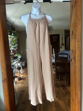NWT Ces Femme Beige Halter Wide-Leg Jumpsuit - Lightweight Summer Style Large